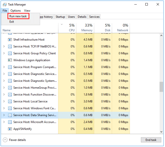 click File and Run new task