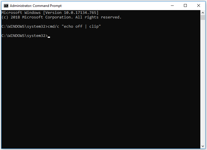 type cmd/c “echo off | clip”