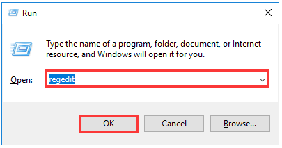 type regedit and click OK