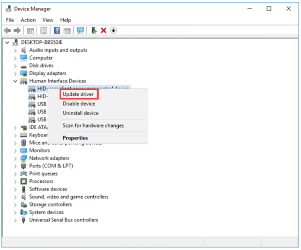 click Update driver option to update the selected driver