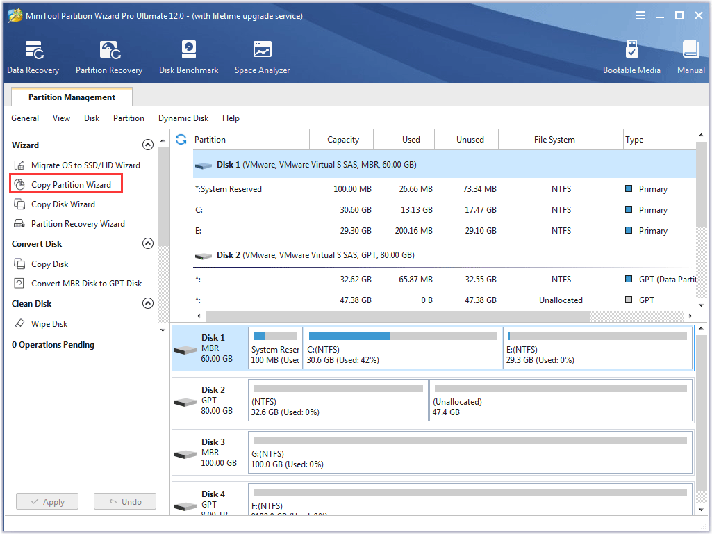 click Copy Partition Wizard on the main interface and Next on the pop-up window