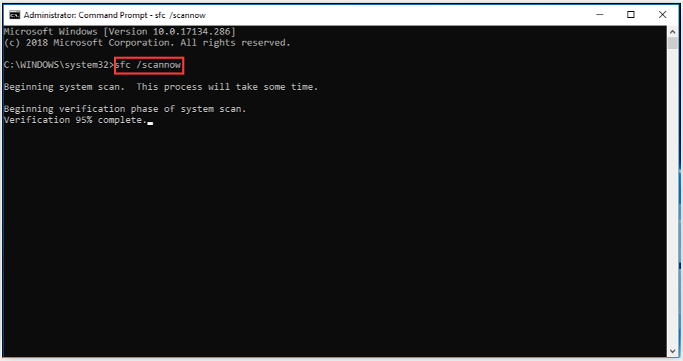 type sfc/scannow in the pop-up window