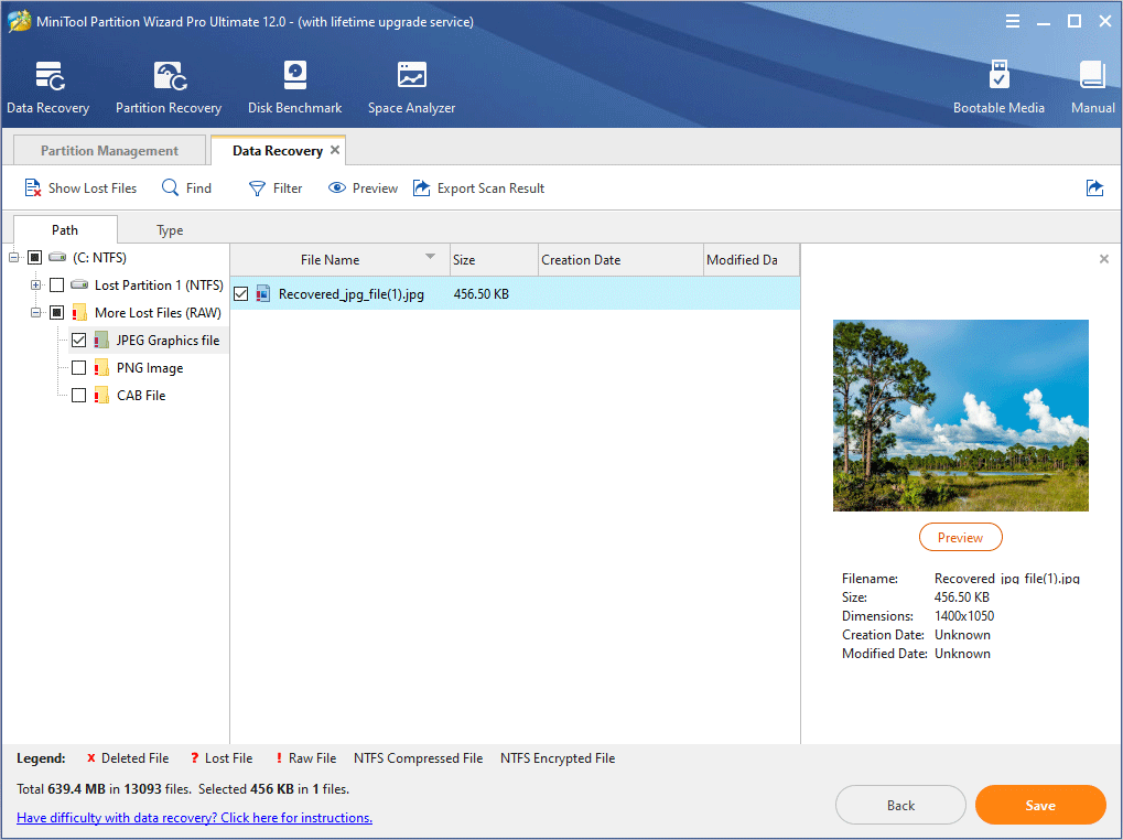 find the lost files that need to be recovered and then click Save