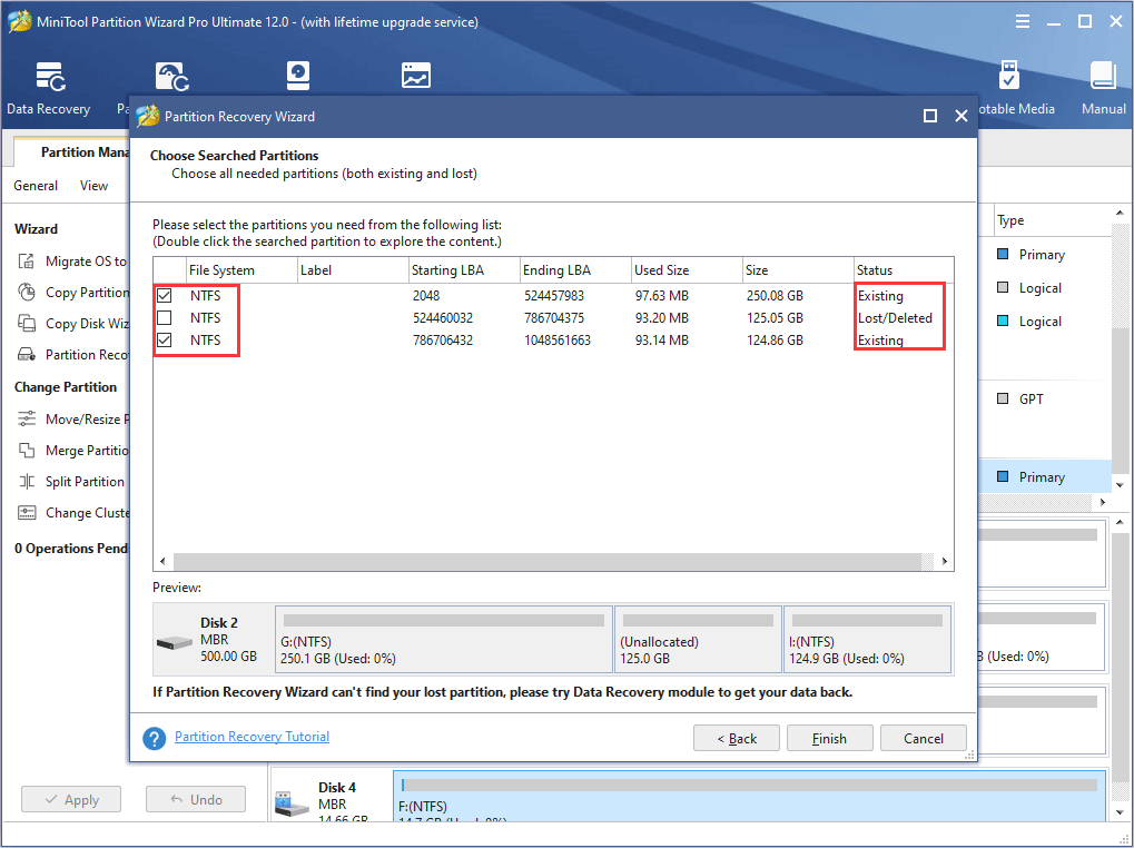 check the existing and lost partitions