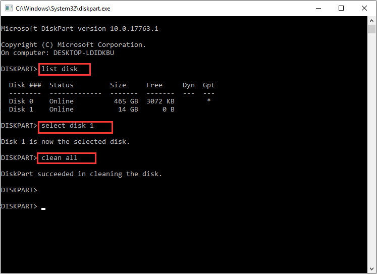 erase SD card in DiskPart