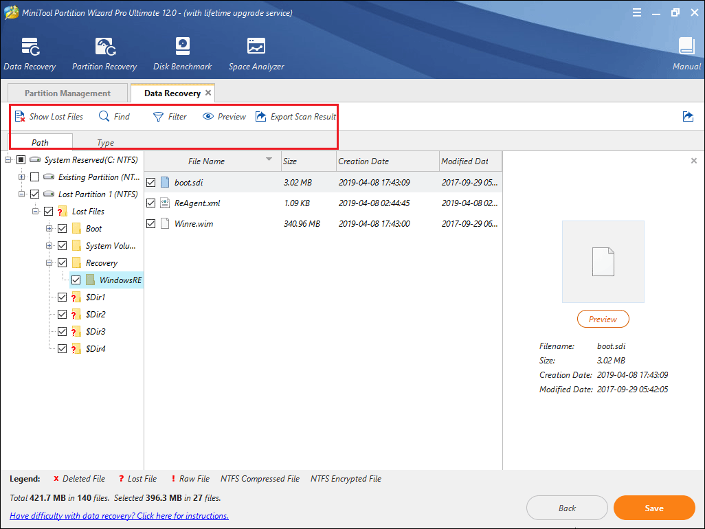 find the files that need to be recovered and then save them