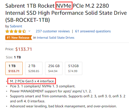 M.2 SSD in Amazon online shop