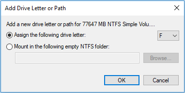 Add Drive Letter or Path window