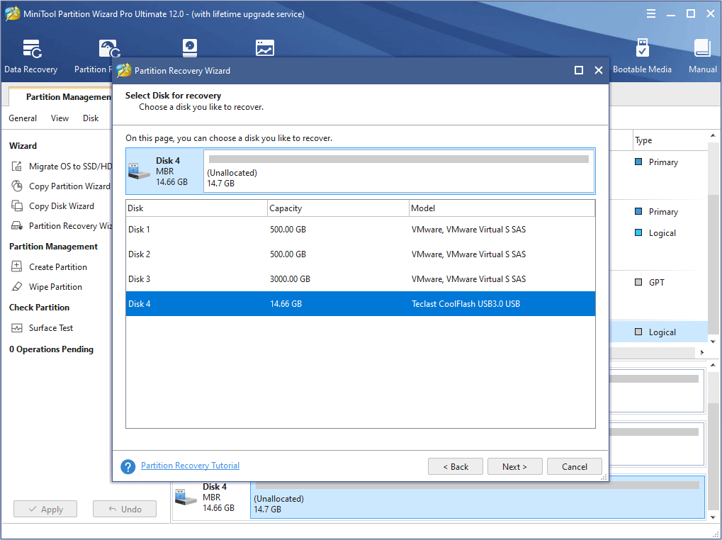select a disk for partition recovery and click Next again