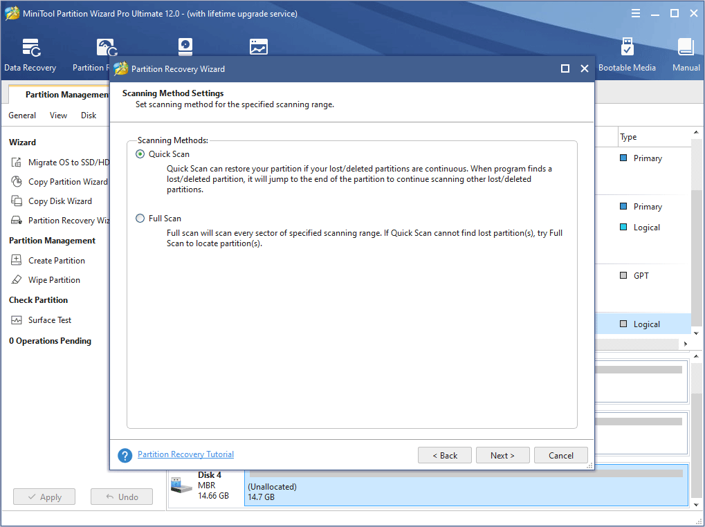 set scanning method and click Next