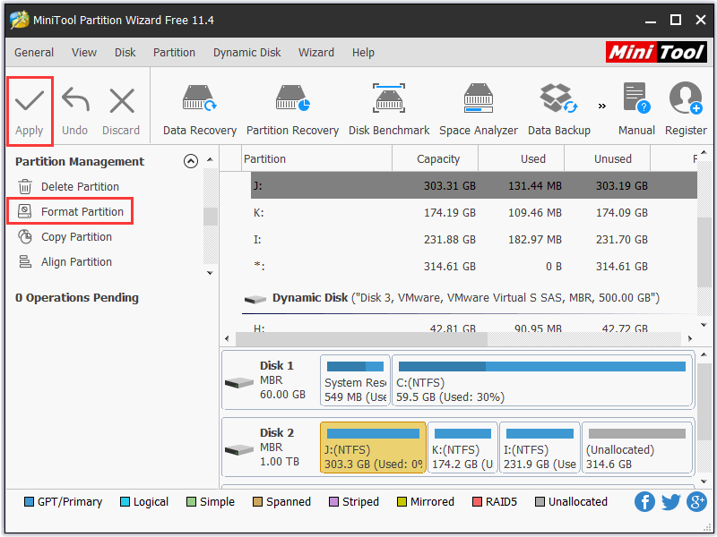 reformat hard drive free with MiniTool Partition Wizard