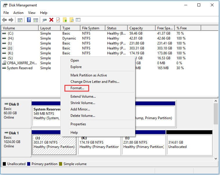 reformat hard drive free with disk management