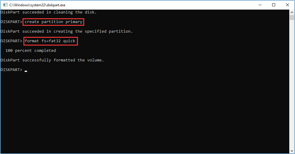 create a new partition with diskpart