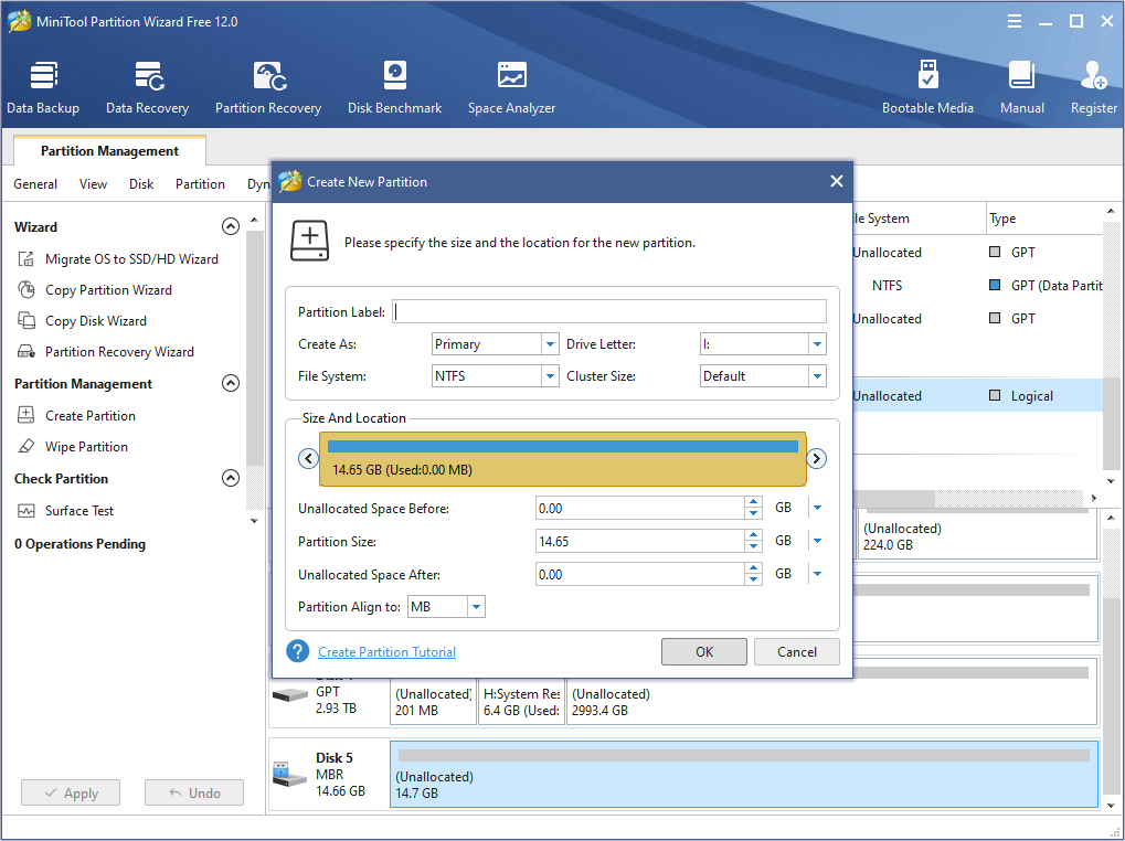 set file system, partition size, etc.