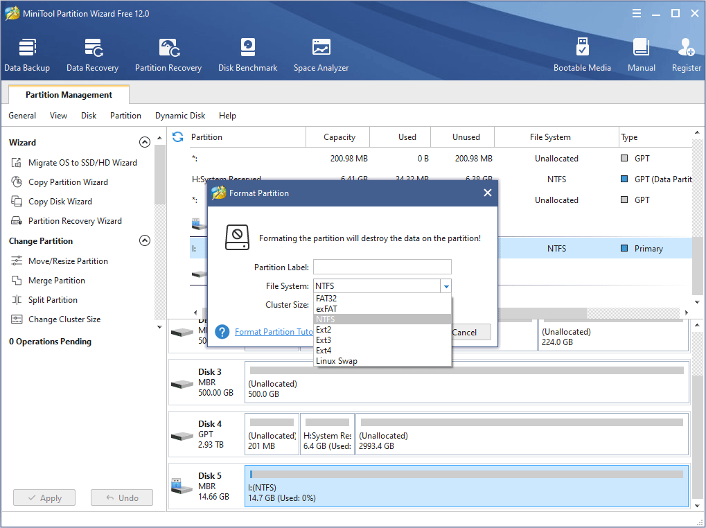choose file system and cluster size