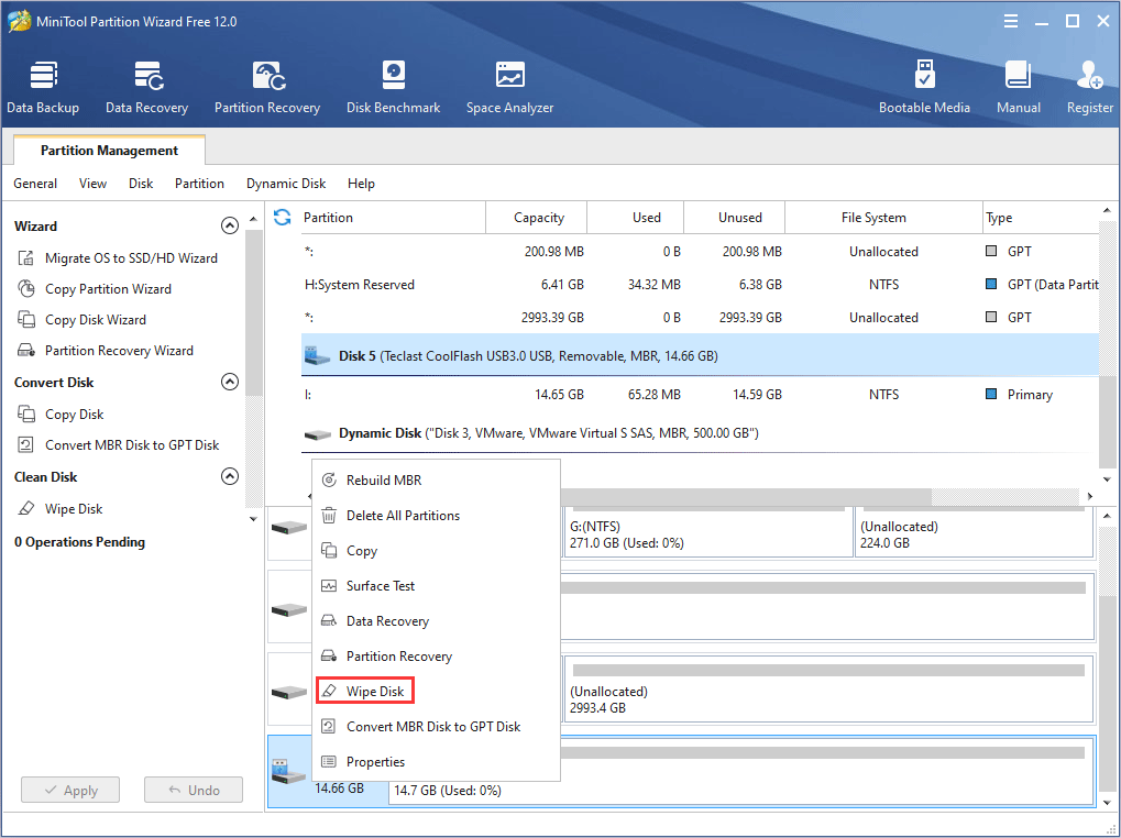 activate Wipe Disk feature