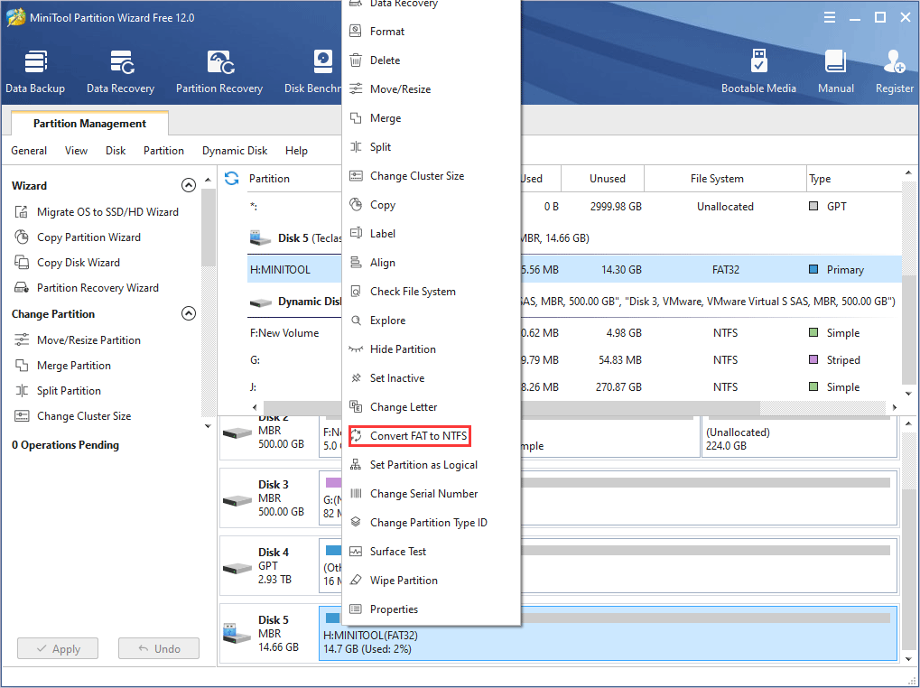 activate Convert FAT to NTFS feature
