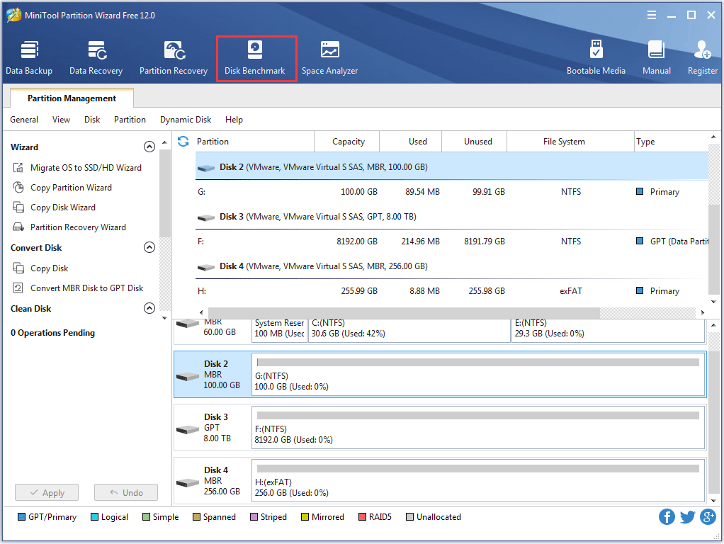 click the Disk Benchmark feature