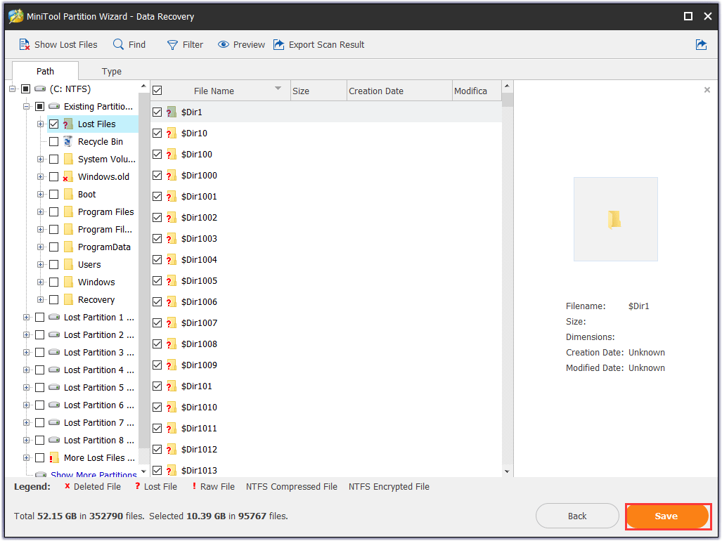 click the Save button to restore files