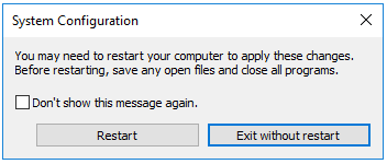 click Restart in the System Configuration window