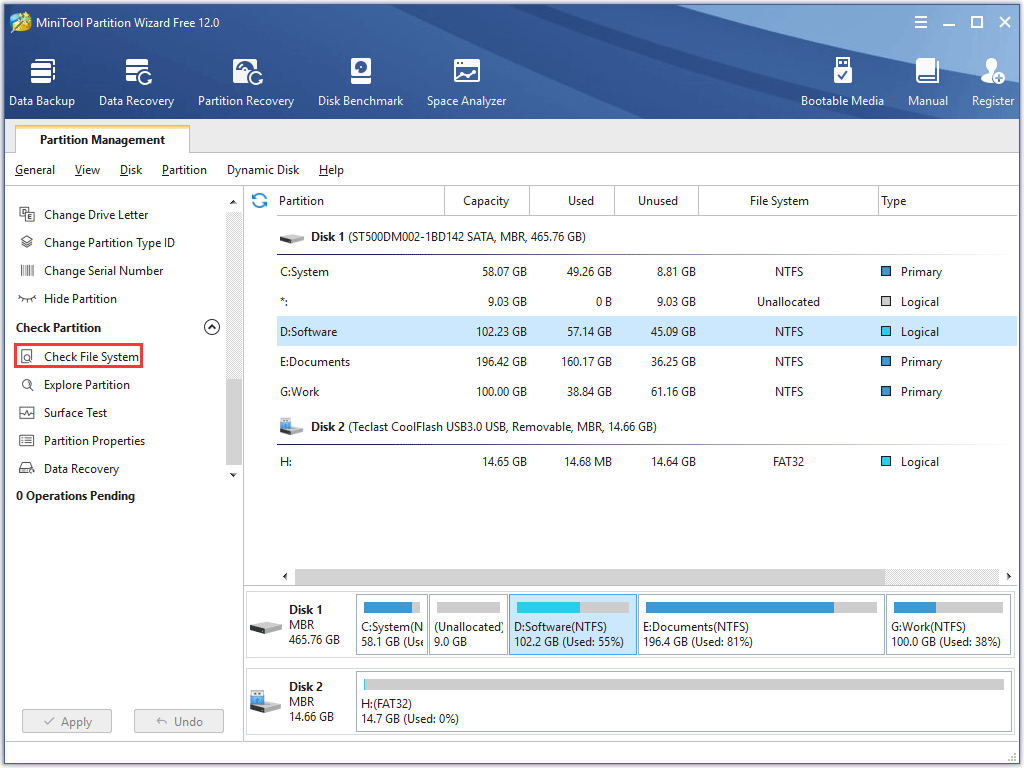 select Check File System from the left panel