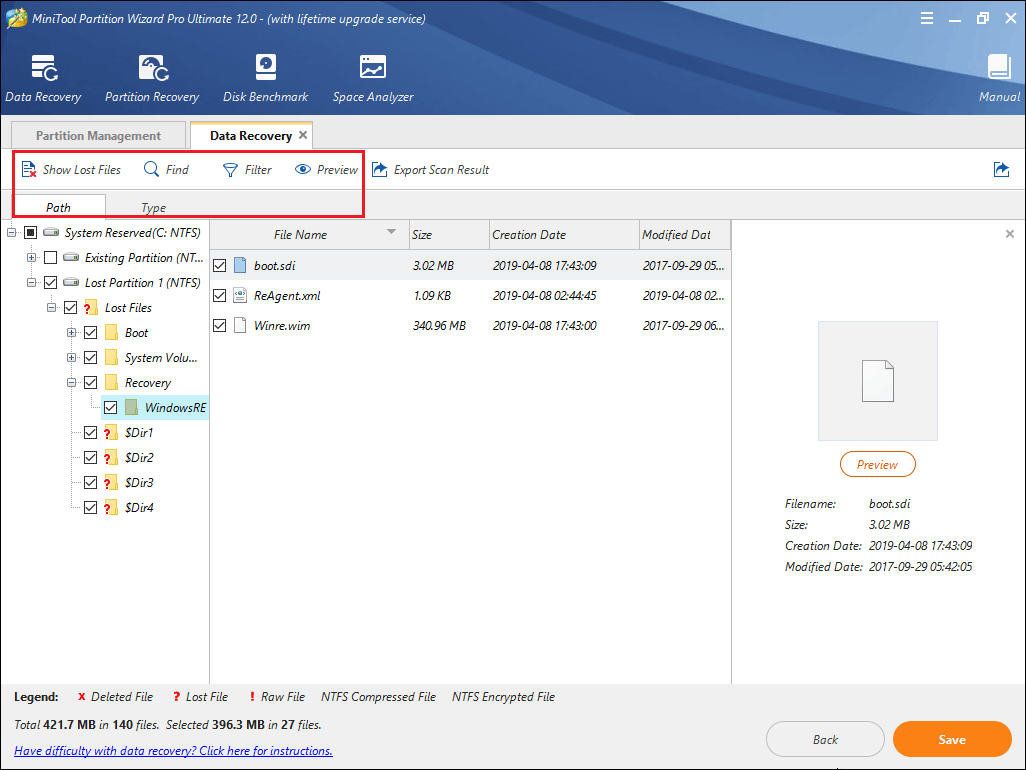 find the files that need to be recovered and then save them