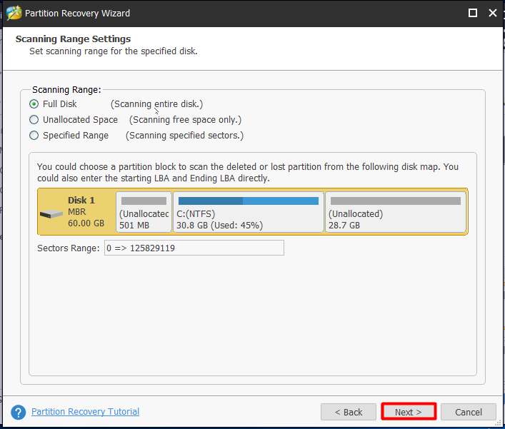scanning range settings