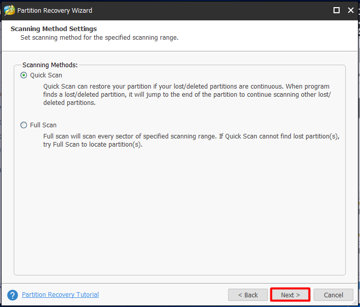scanning methods settings