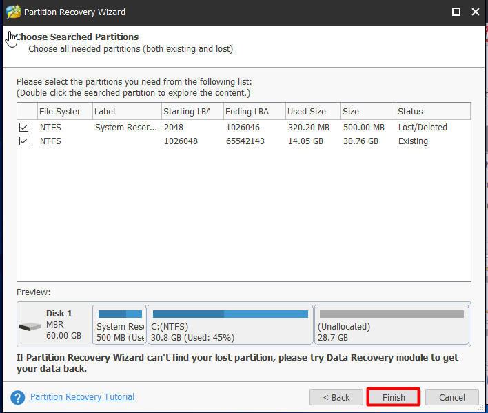 choose searched partitions
