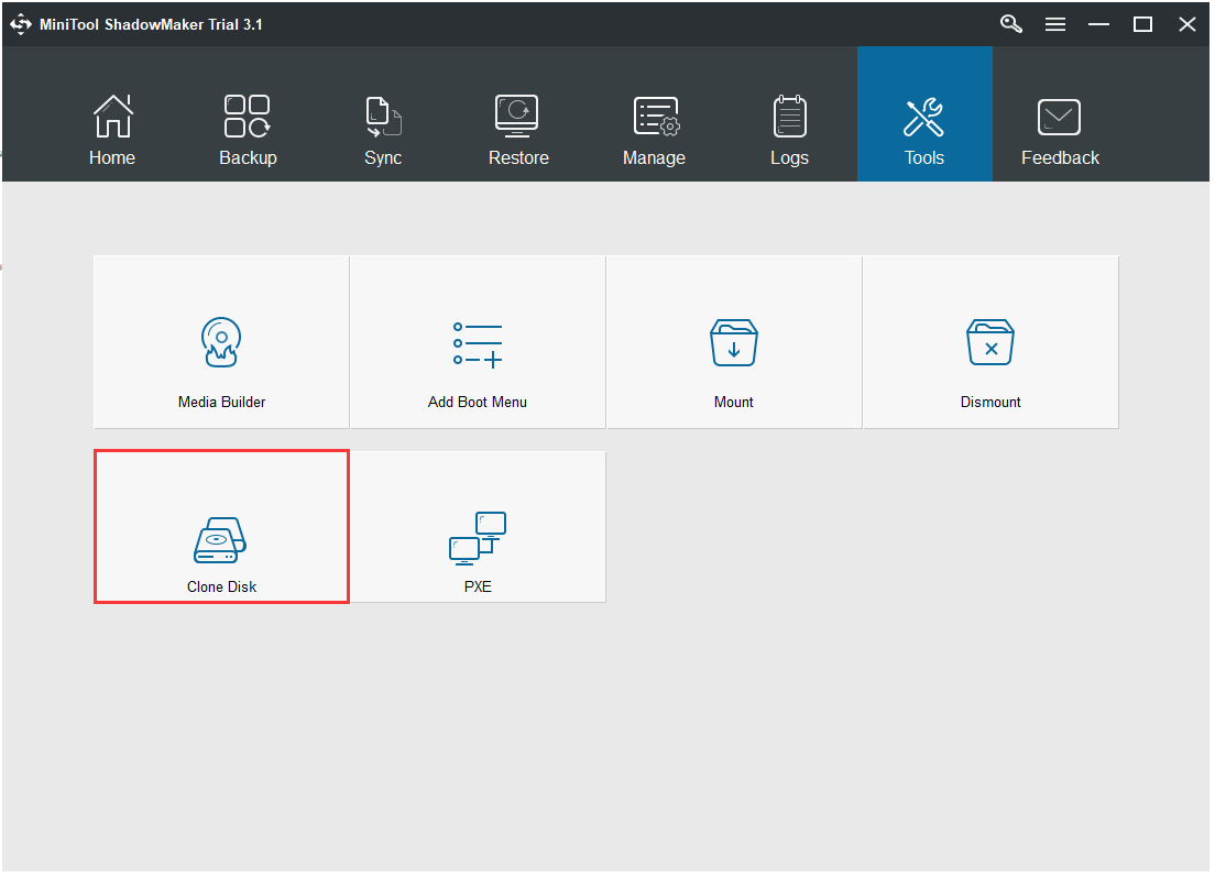 choose Clone Disk from Tools