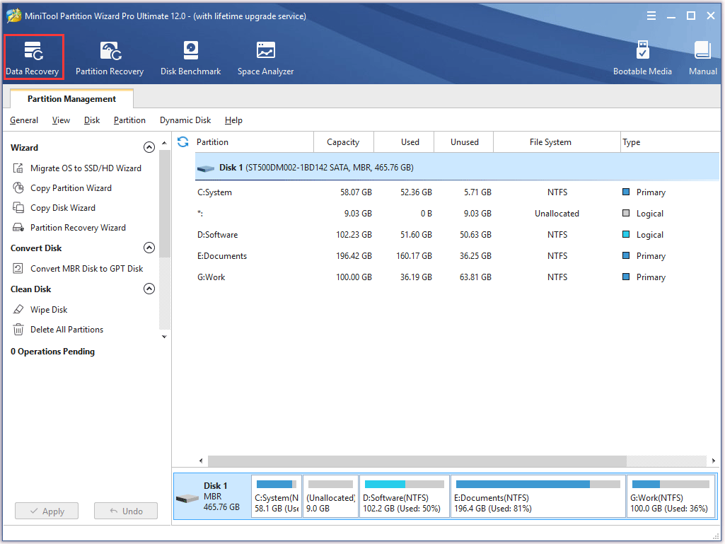 click the Data Recovery feature
