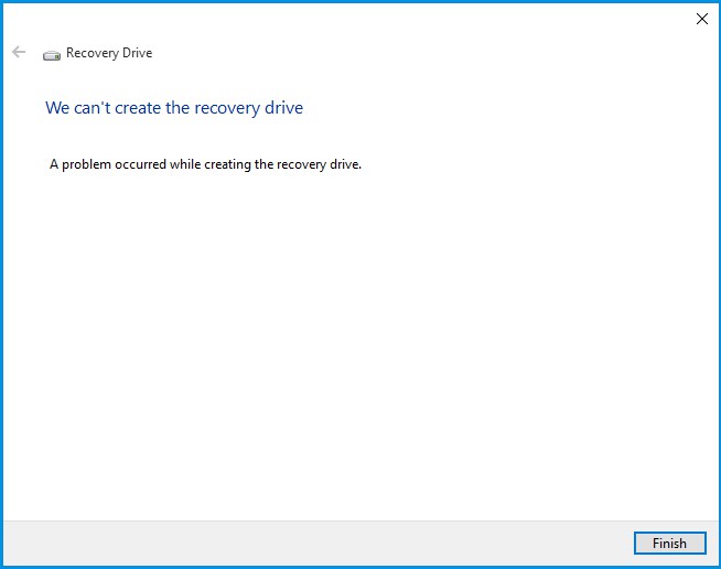 can't create recovery drive