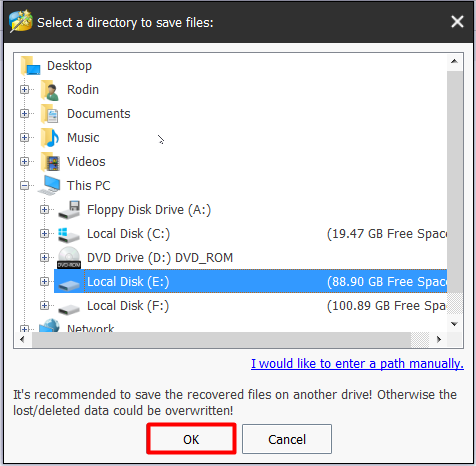 choose a drive to save the recovered data
