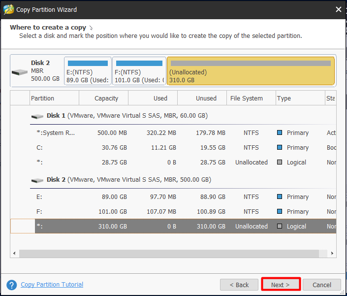 place to create a partition