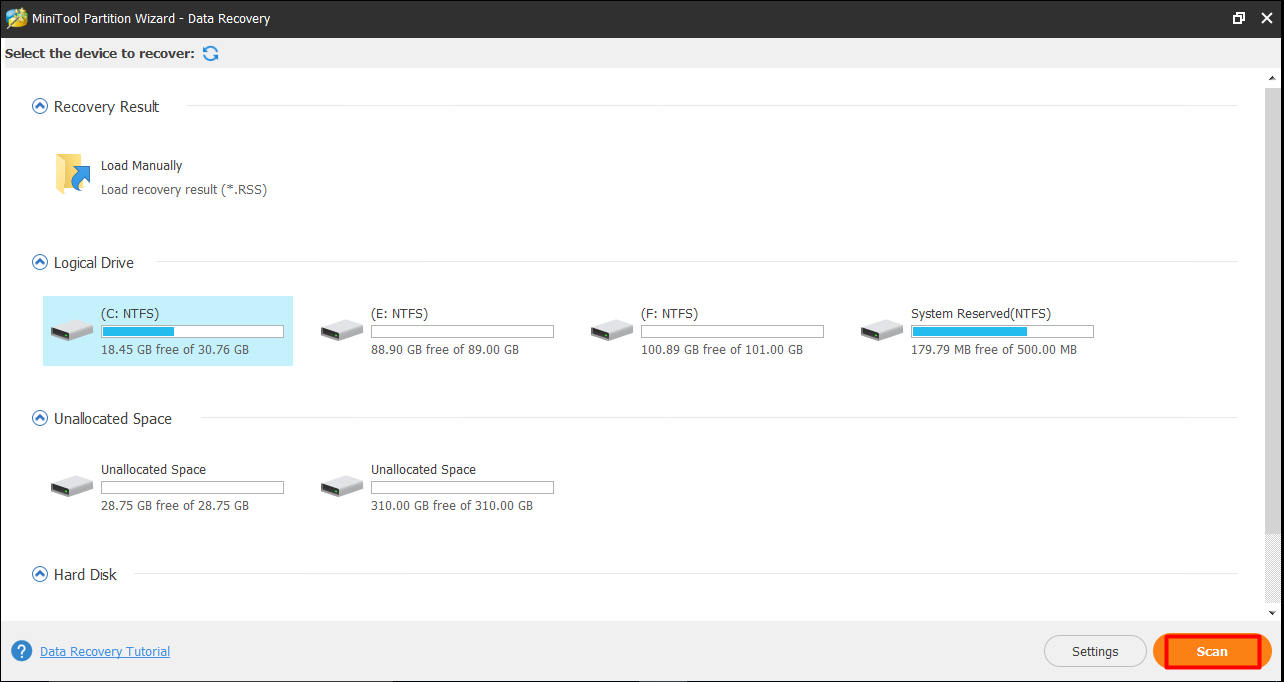 scan the partition