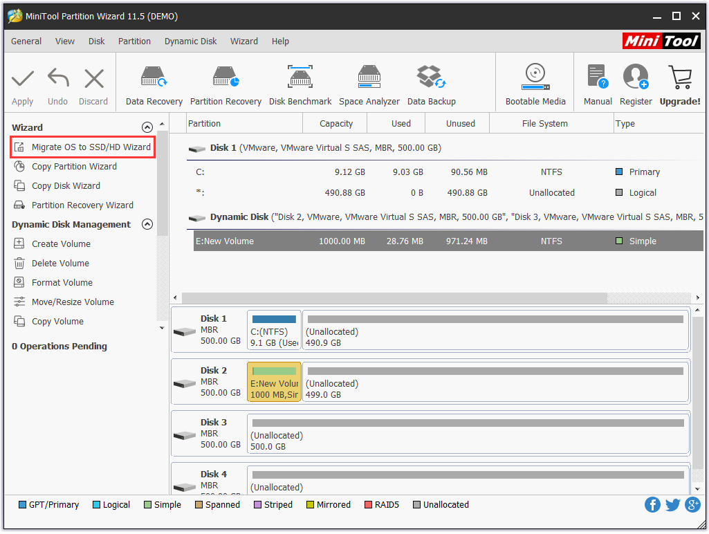 select Migrate OS from the left action panel