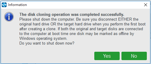 shut down computer when disk clone is finished