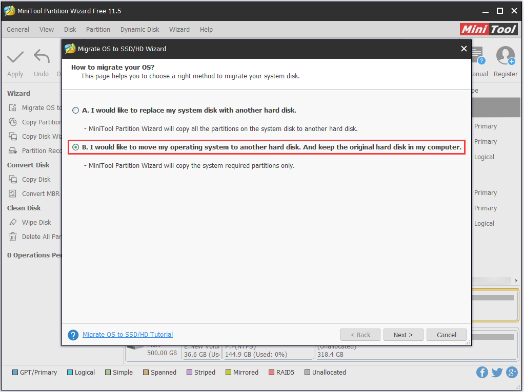 choose option B to migrate OS only