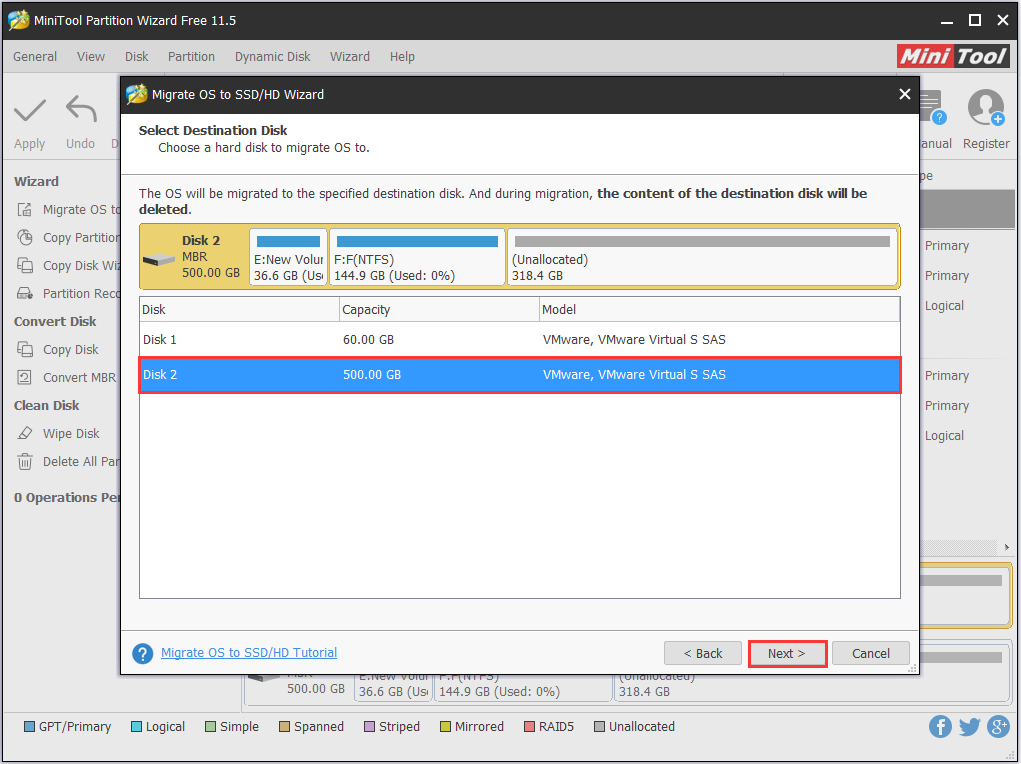 select the SSD as the target disk