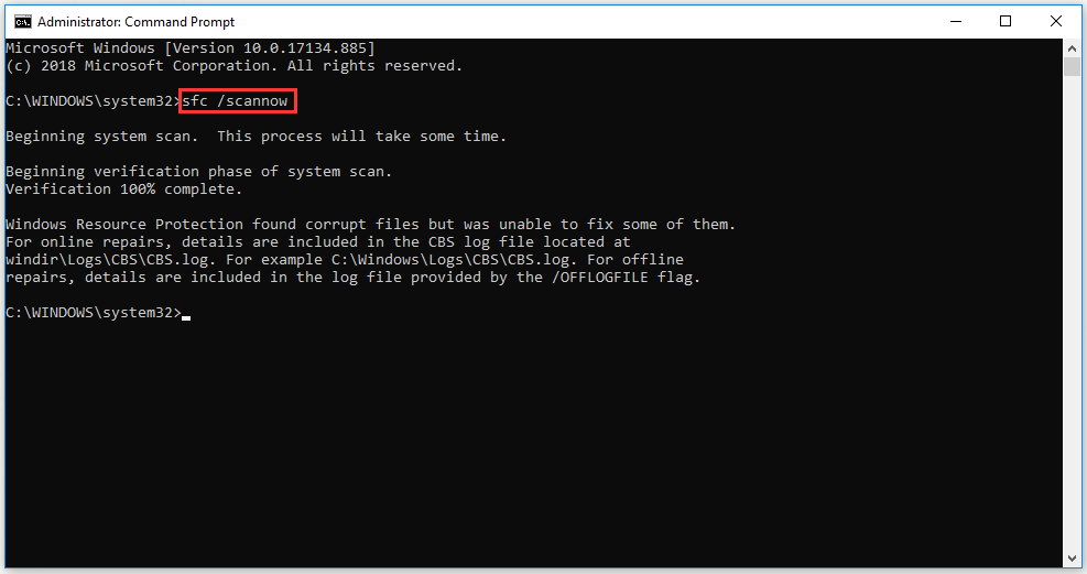 use sfc /scannow command to scan system files