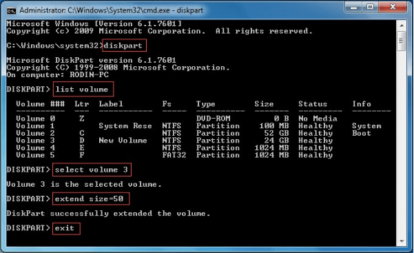 extend partition cmd