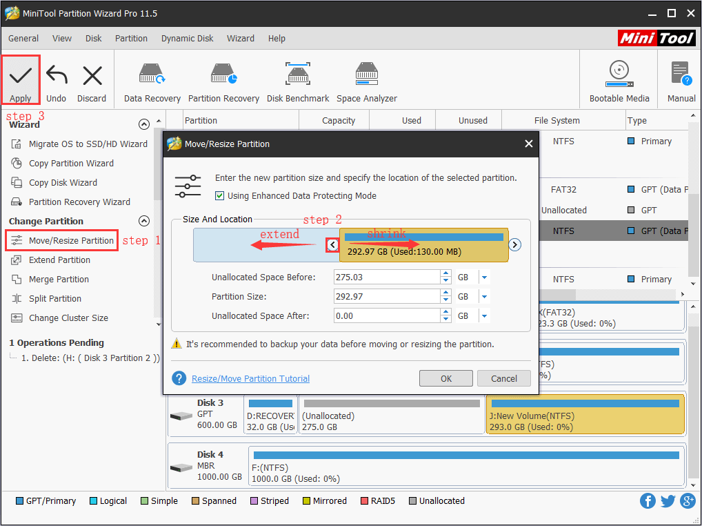 resize partition minitool