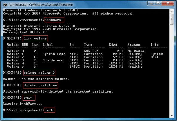 delete partition cmd