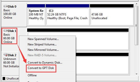 convert gpt disk management