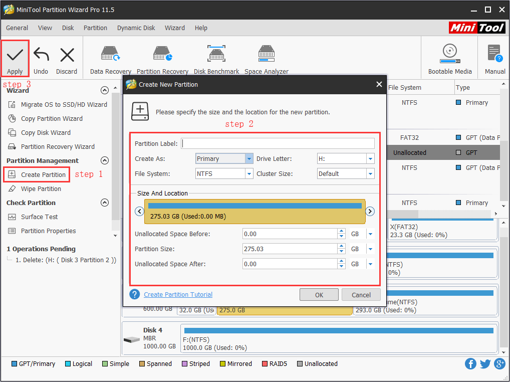 create partition minitool