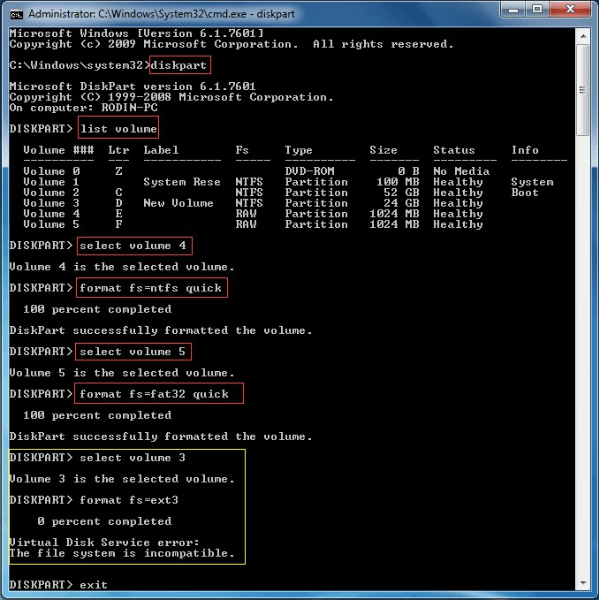 formate partition cmd