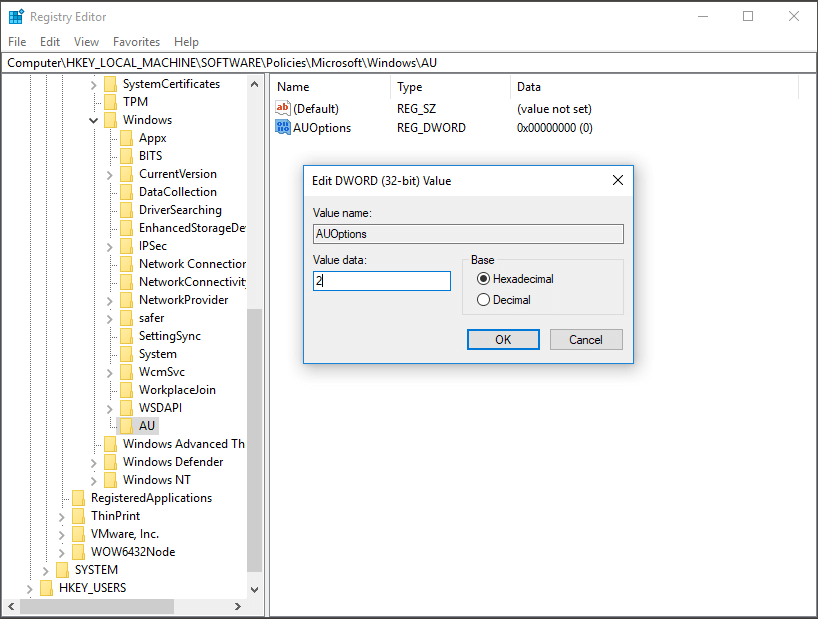 edit DWORD (32-bit) Value