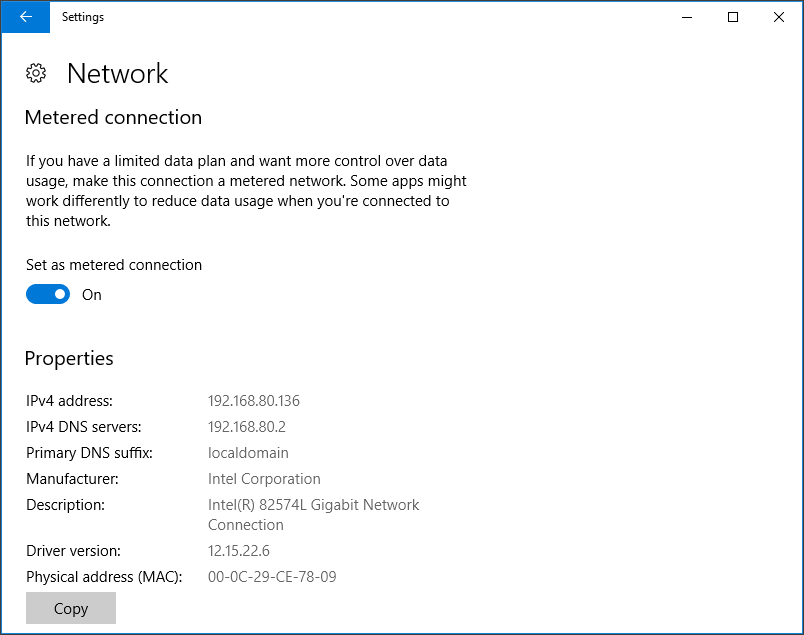 turn on Set as metered connection