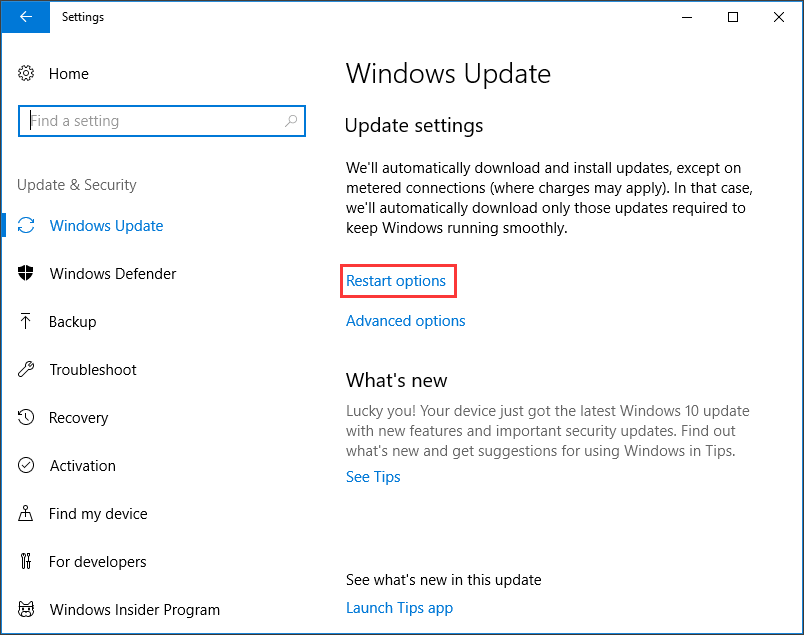 select Restart options