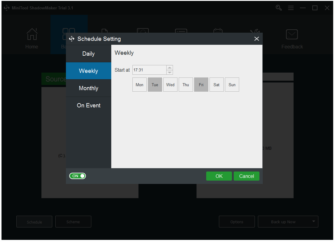 set schedule backup